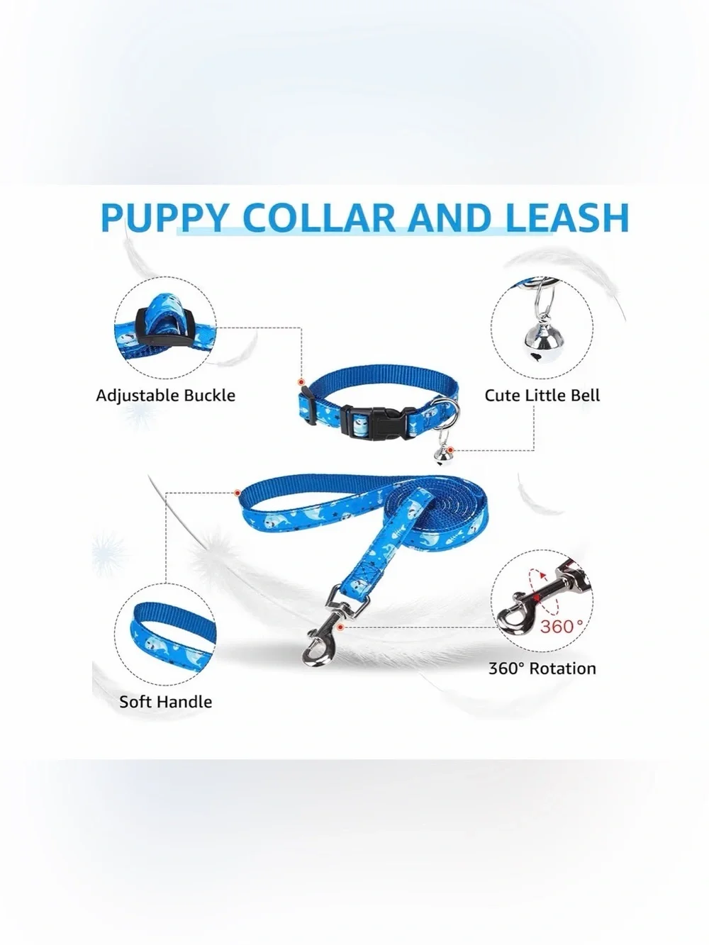 Blue Shark Print Pet Collar and Leash Set
